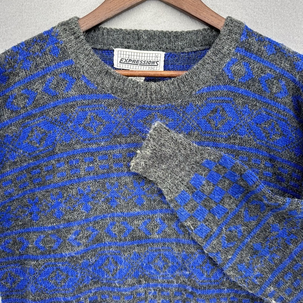 1990s Expressions International Blue Gray Long Sleeve Soft‎ Sweater SZ S VTG 90s